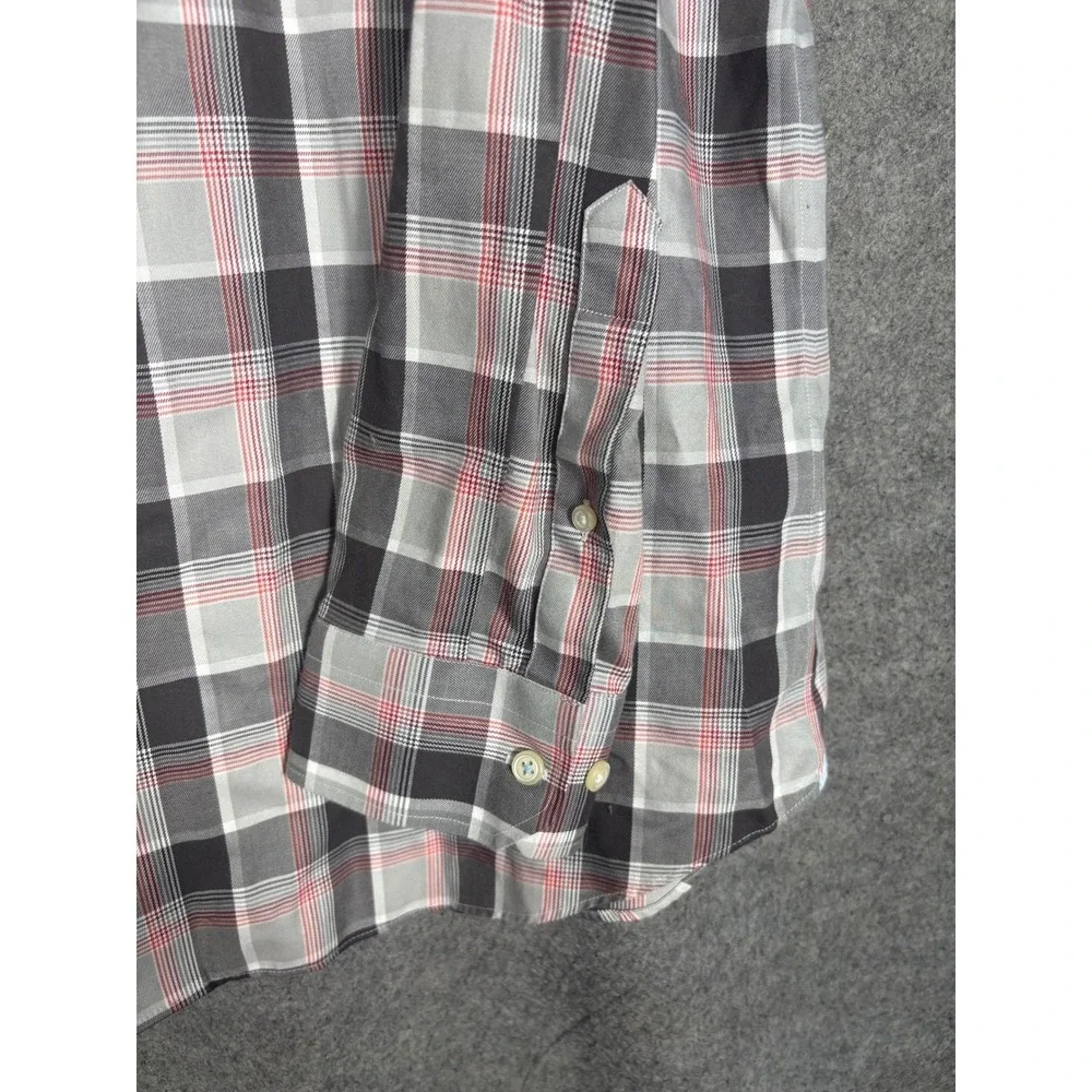 Banana Republic Grant Fit Non-Iron Plaid‎ Shirt Mens XL Grey Red Long Sleeve